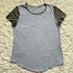 Lululemon Top Love Crew III Short Serve Stripe Heathered Core Light Grey Sage
